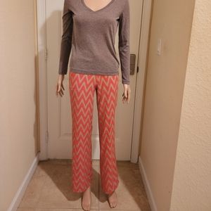 Beige & reddish pink chevron pattern pants